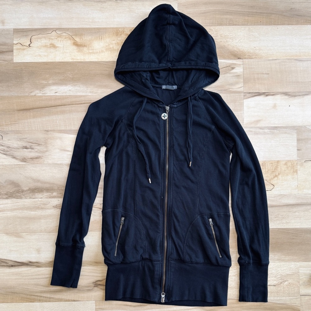 Armani Exchange Black Zip-Up Fitted Hoodie